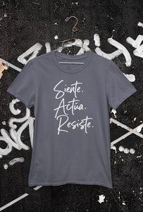 LSC Swag Siente Actúa Resiste recycled t-shirt in Heathered Navy