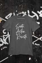 Load image into Gallery viewer, LSC Swag Siente Actúa Resiste recycled t-shirt in Charcoal Heather