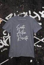 Load image into Gallery viewer, LSC Swag Siente Actúa Resiste recycled t-shirt in Heathered Navy