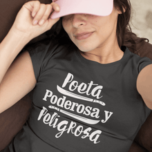 Load image into Gallery viewer, LSC Swag Model Poeta Poderosa y Peligrosa Women&#39;s t-shirt in Heather Dark Grey